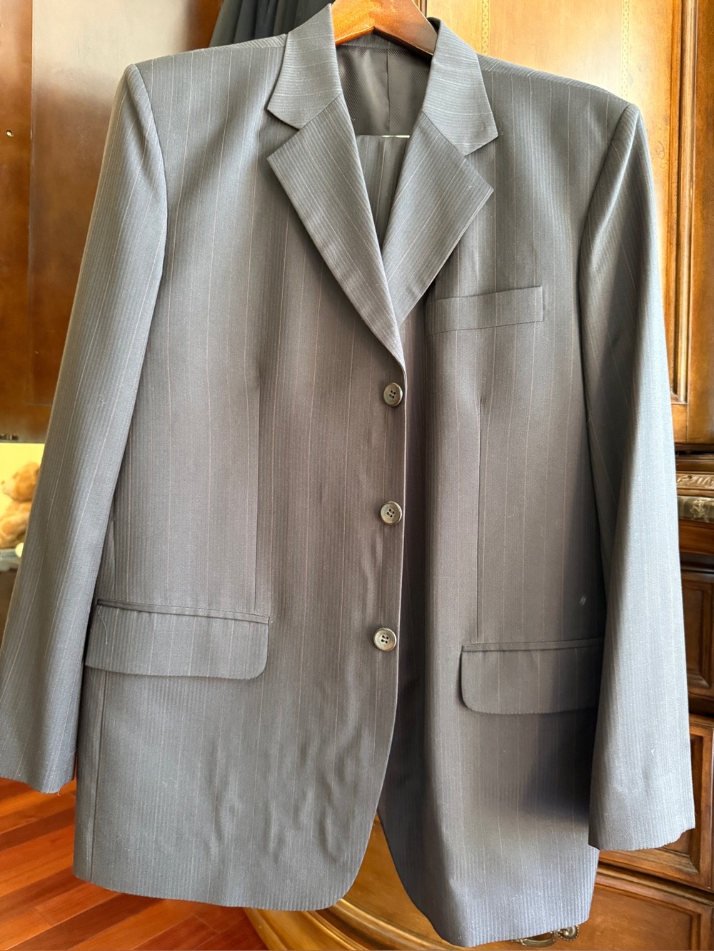 Men's Gray Pinstripe 2 piece custom tailored - Classic Tailored Jacket